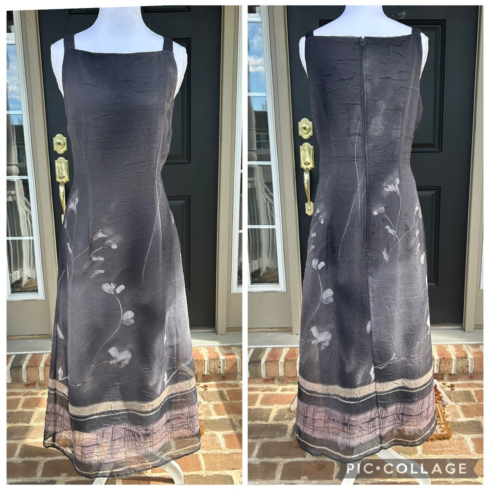Vintage 90s grey abstract watercolor sheer crinkle strappy whimsygoth maxi dress